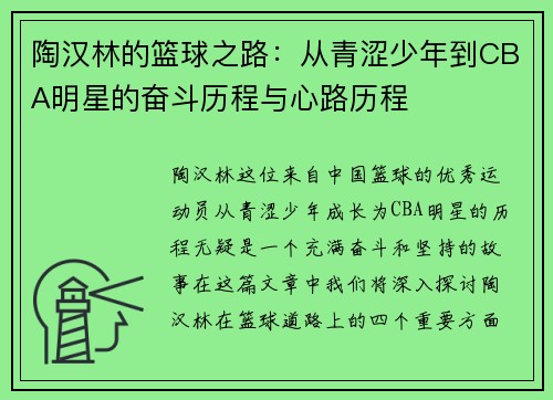 陶汉林的篮球之路：从青涩少年到CBA明星的奋斗历程与心路历程