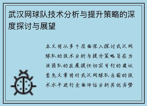 武汉网球队技术分析与提升策略的深度探讨与展望