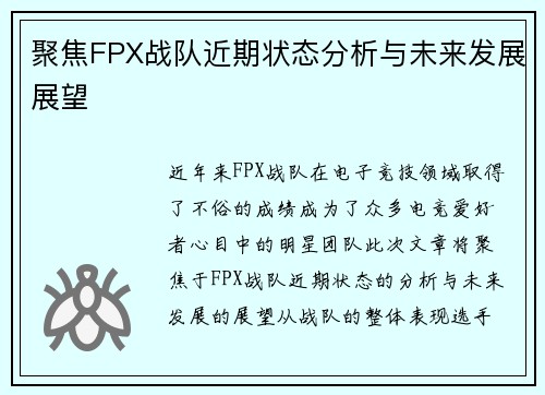 聚焦FPX战队近期状态分析与未来发展展望